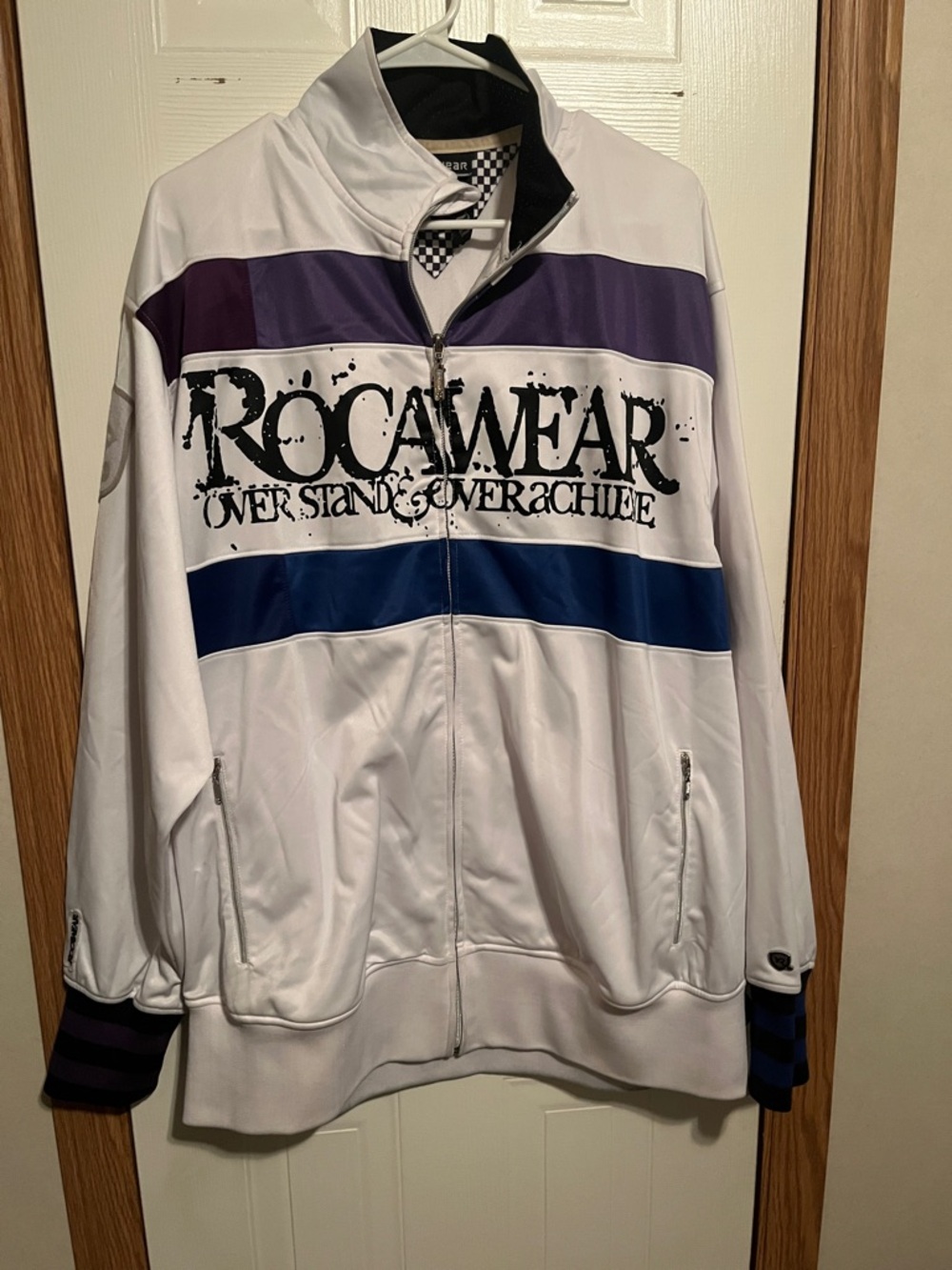 Rocawear White Track Jacket with Purple and Blue Stripes
